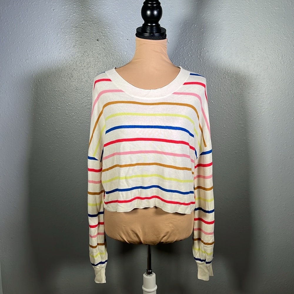 Revolve Beach Riot Rainbow Stripe Knit Sweater Coastal Resort Travel cover up